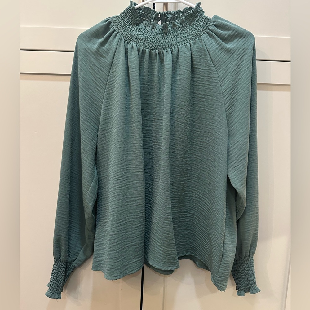 Nine West Teal Smocked Blouse-XL
